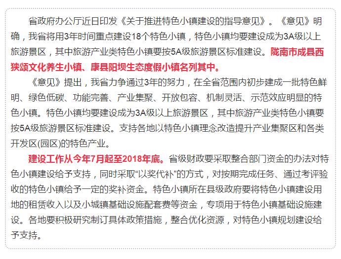甘肅計(jì)劃3年建18個(gè)特色小鎮(zhèn)，看看隴南有幾個(gè)~